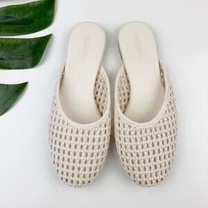 Old Navy Woven Mules Slip On Cream Faux Leather Flats Women's 6